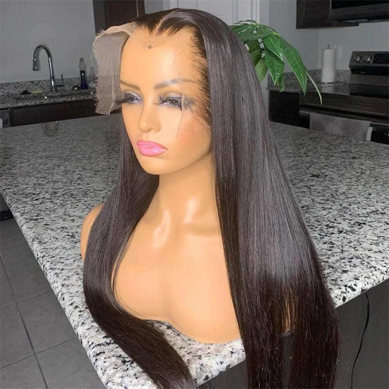 

26 inch 180 Density Glueless Silky Straight Long Black 13*6 Lace Front Wigs Natural Deep For Women Babyhair PrePlucked Daily