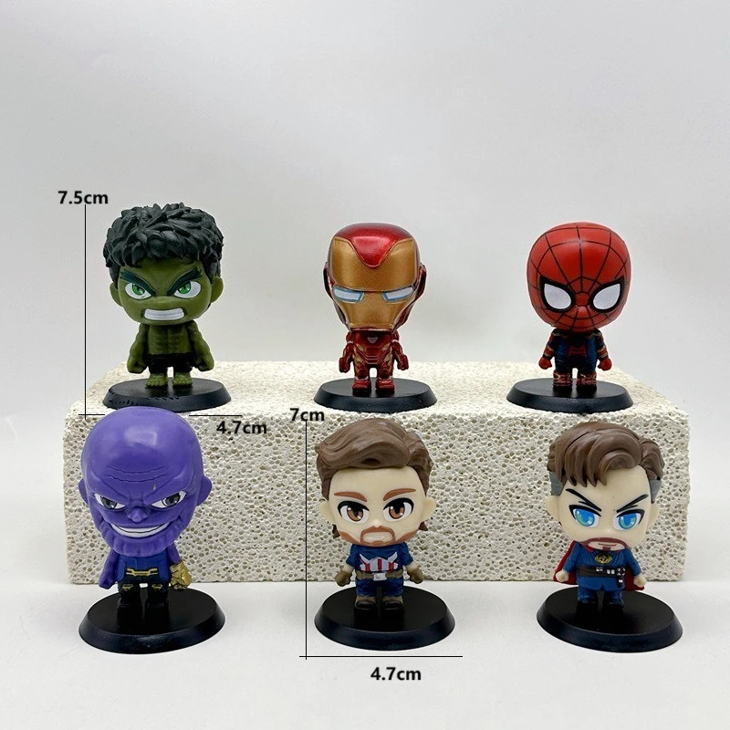6 unids/set Marvel Los Vengadores Steve Rogers Iron Man Spider-Man Q Ver. Figura de acción de PVC, figura de Anime, decoración de coche, modelo de juguete