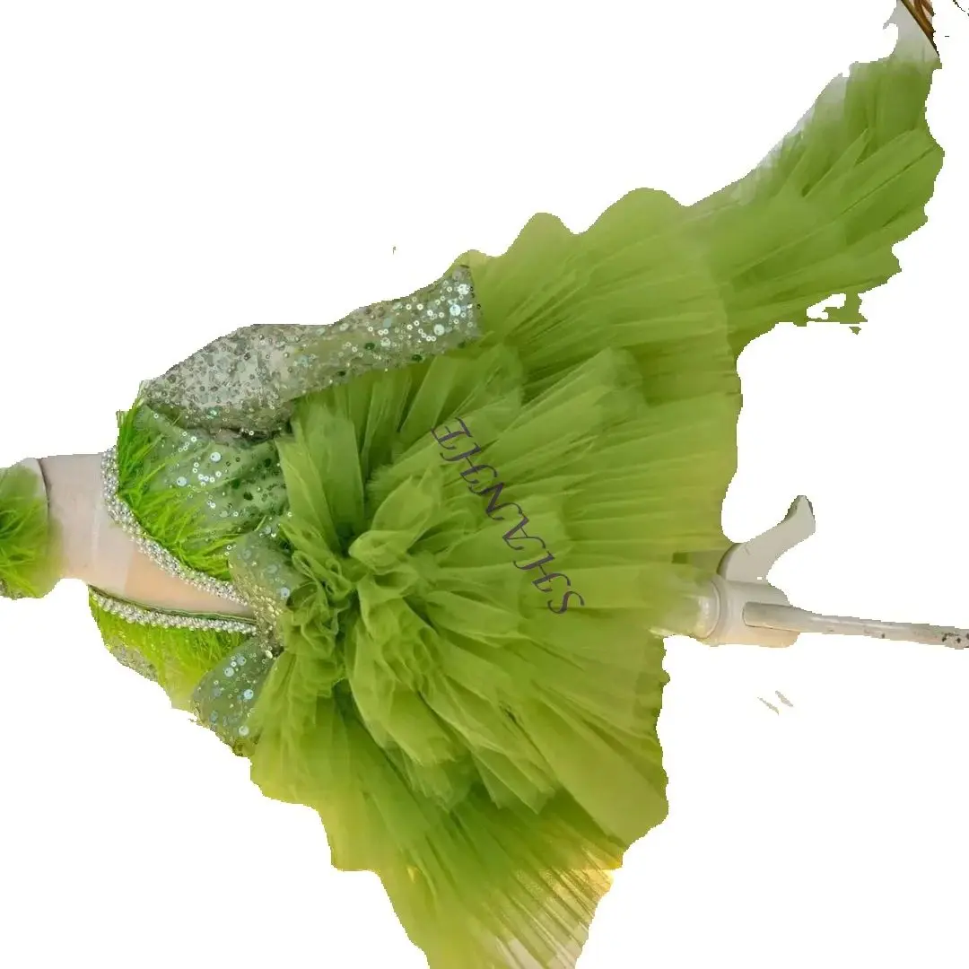 

Розовое платье с цветочным узором для девочек на свадьбу, день рождения, тюлевое платье принцессы с перьями, пышное платье с бантом и блестками, вечерние платья для выпускного вечера по индивидуальному заказу