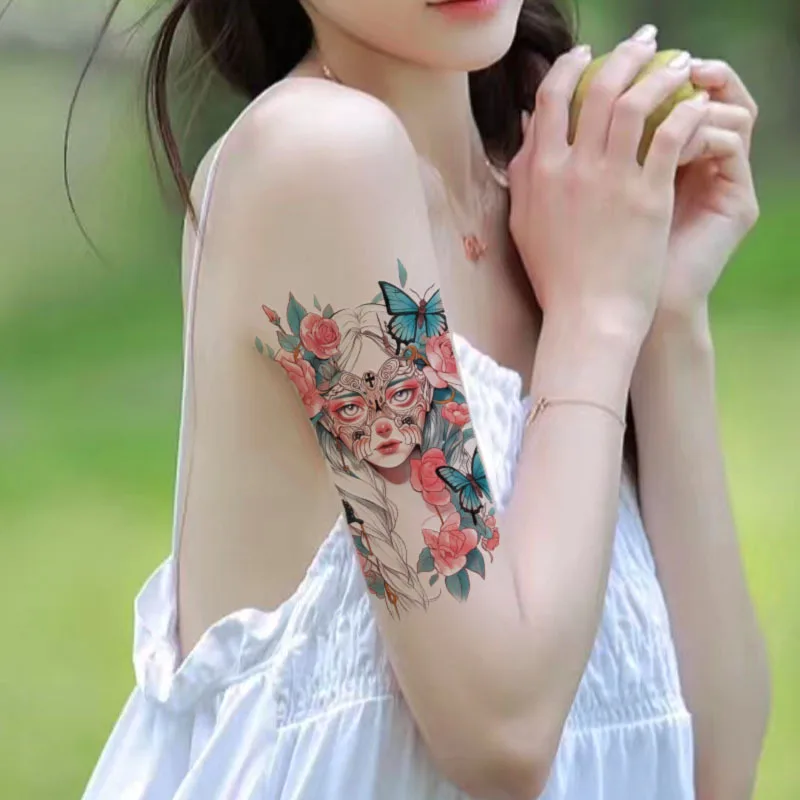 

Временная татуировка с цветами и бабочкой для девочек, наклейка на руки, бедра, водонепроницаемая прочная поддельная татуировка, модная красивая женская Tatuajes
