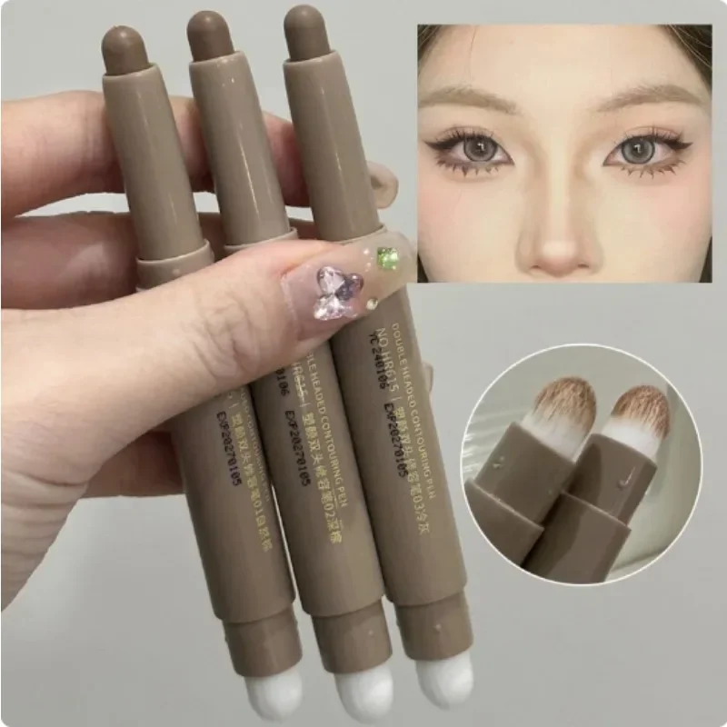 Nose Shadow Bronzers Contouring Makeup Pen Natural Grey Brown Three-dimensional Face Matte Shadow Cream Contour With Brush A