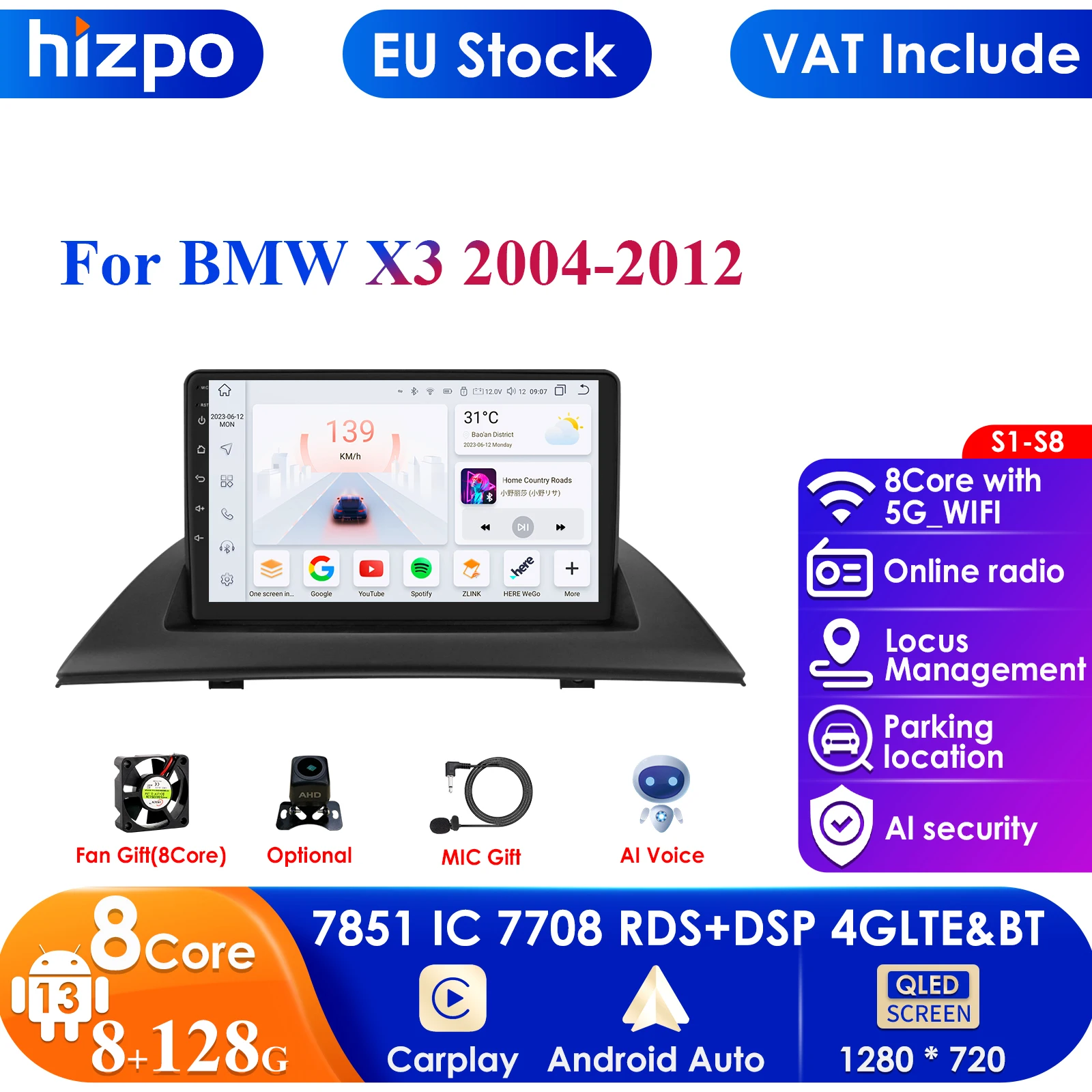 8G+128G AI Voice Monitor with Screen Stereo For BMW X3 E83 2004- 2012 Car Radio 2 Din Android Auto Multimedia GPS Carplay 2din