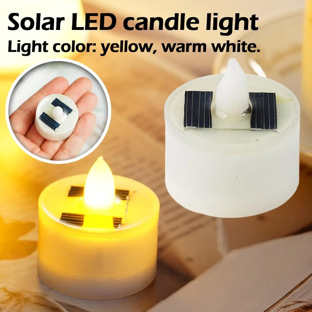 Solar Candle Tea Lamp Smokeless Simulation LED Electronic Tea Outdoor Halloween Lamp Candle Wax Christmas T9H8