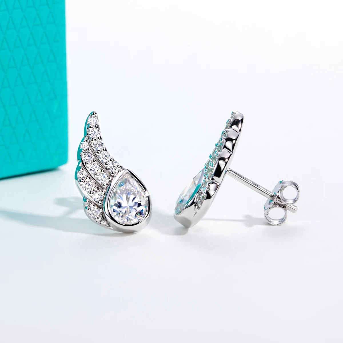 AnuJewel 1.6cttw Pear Moissanites Angel Wings Earrings 925 Sterling Silver Elegant Ear Climber Stud Earring for Women Jewelry
