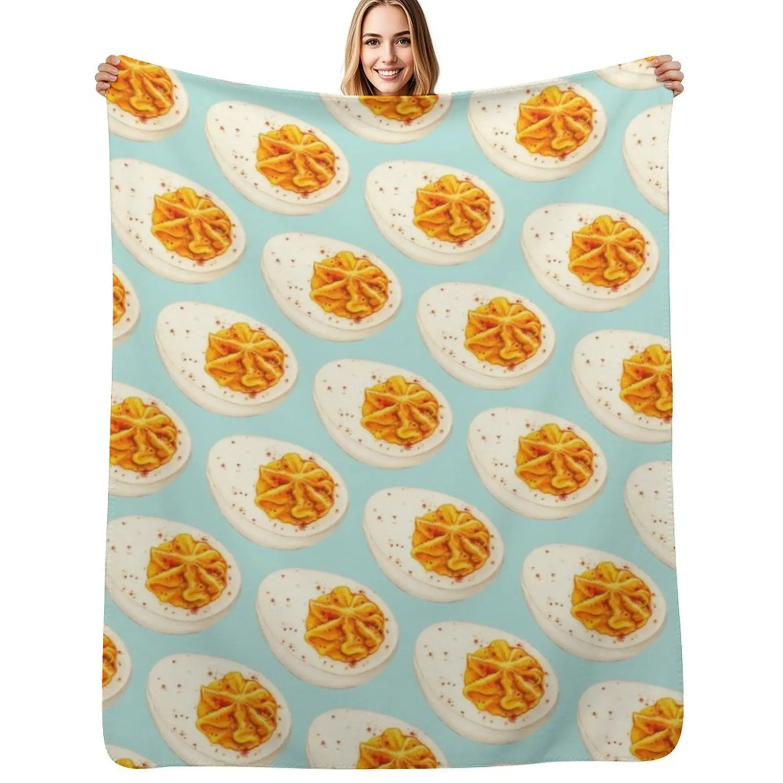 

Deviled Egg Pattern - Blue Throw Blanket Wrinkle Resistant Lightweight Blanket