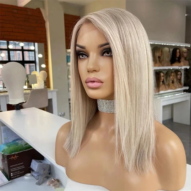 

Straight Bob 13x4 Light Blonde Synthetic Lace Front Wig Realistic Natural Looking Wig Women Gift