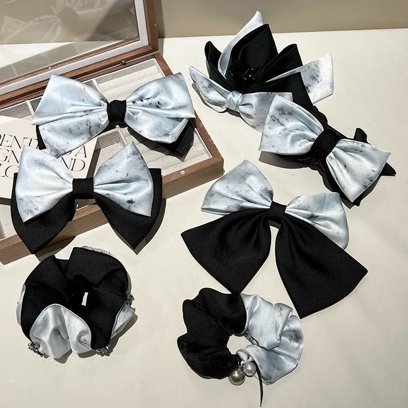 

New Chinese Bow Hairpin Disc Hair National Style Ink Painting Webbing Grab Clip Gentle Temperament