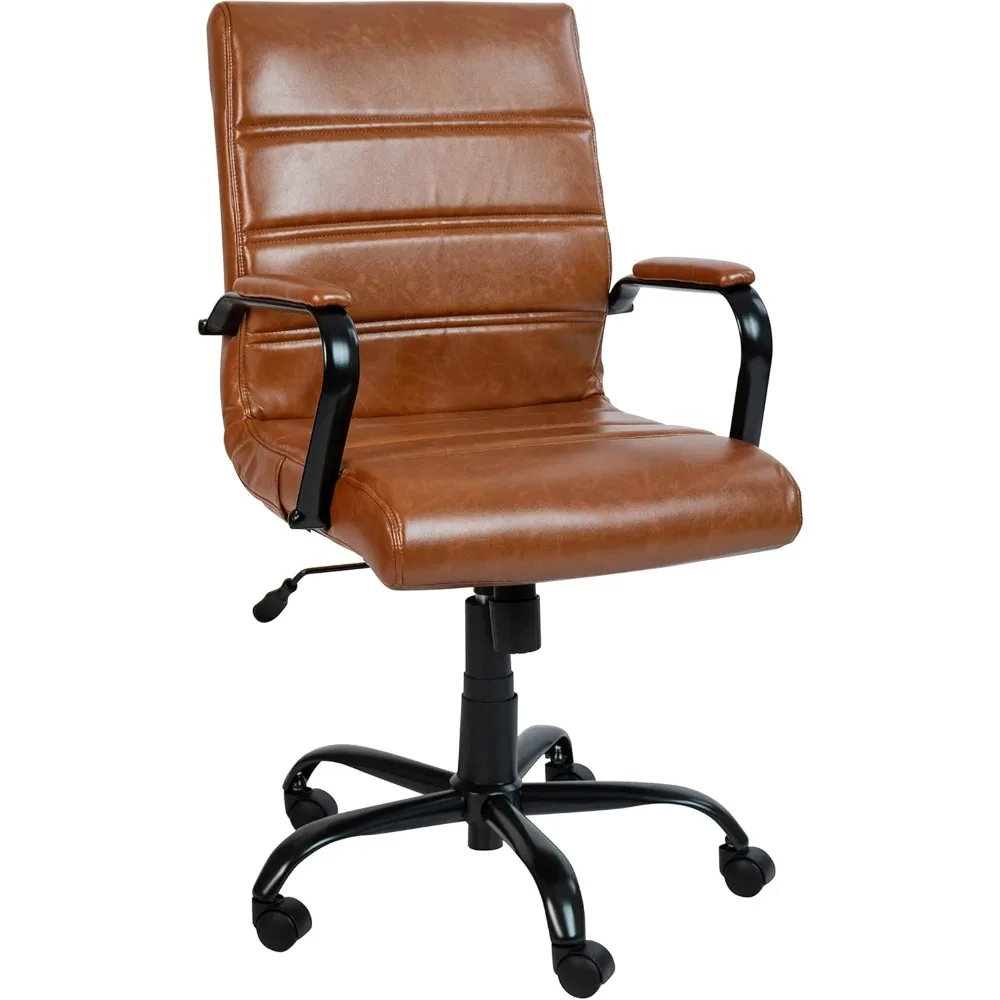 

Whitney Mid-Back Swivel Leather Desk Chair with Padded Seat and Armrests, Adjustable Height Padded Leather Offic