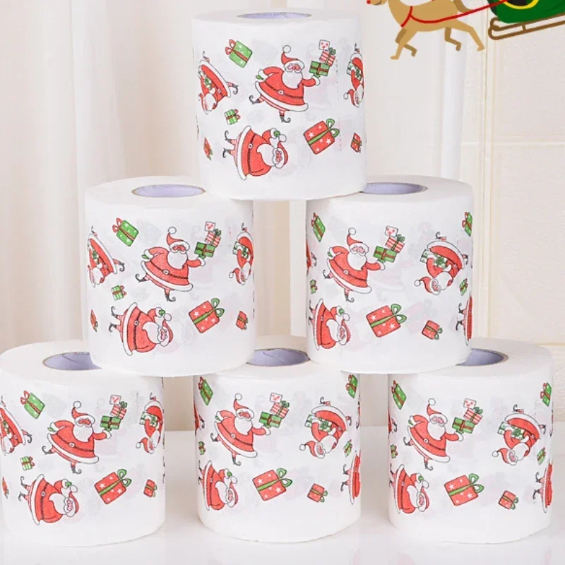 1Roll Christmas Toilet Paper Wood Pulp Festival Theme Printed Xmas Decor Tissue Natal Noel Happy New Year Party Decoration