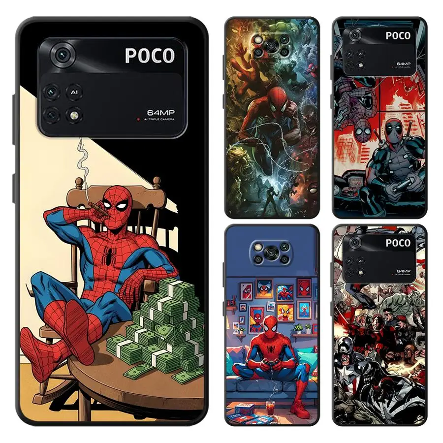 Funda para Xiaomi Poco F8 M3 M4 M7 Pro X3 X4 X5 X7 Pro C75 C50 M5 F1 C61 F3 C71 Funda para teléfono Marvel Spider Man Cartoon