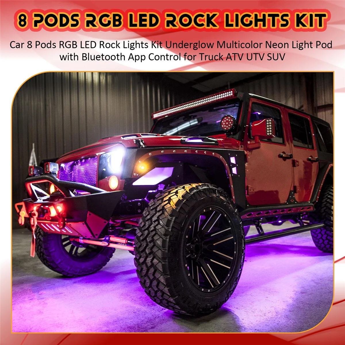 Auto 8 Pods RGB LED Rock Lights Kit Underglow Mehrfarbiger Neonlicht Pod mit Bluetooth App-Steuerung für LKW ATV UTV SUV