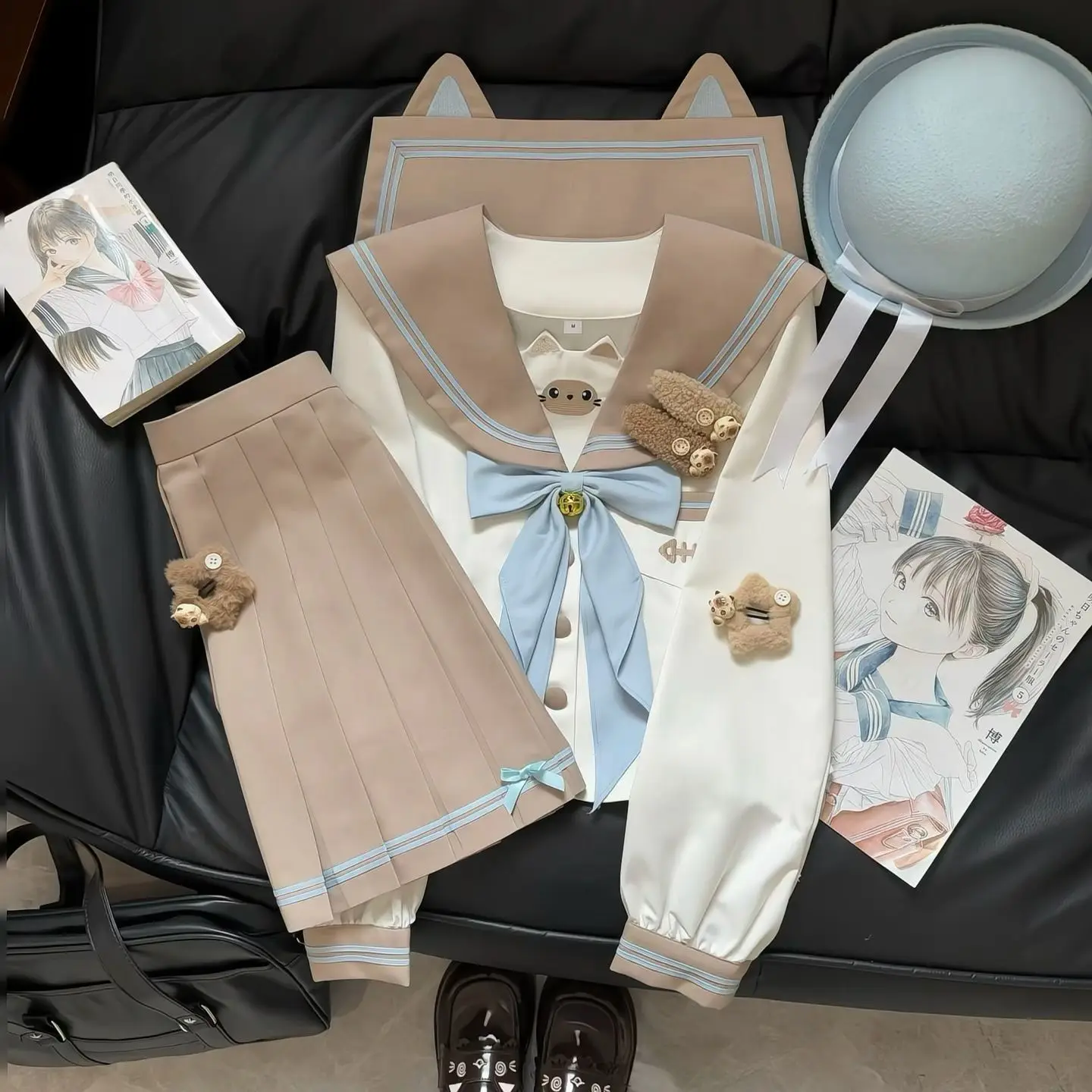 original-japanese-and-korean-style-sailor-uniform-jk-uniform-cute-school-uniform-set-long-and-short-sleeves-light-brown-students