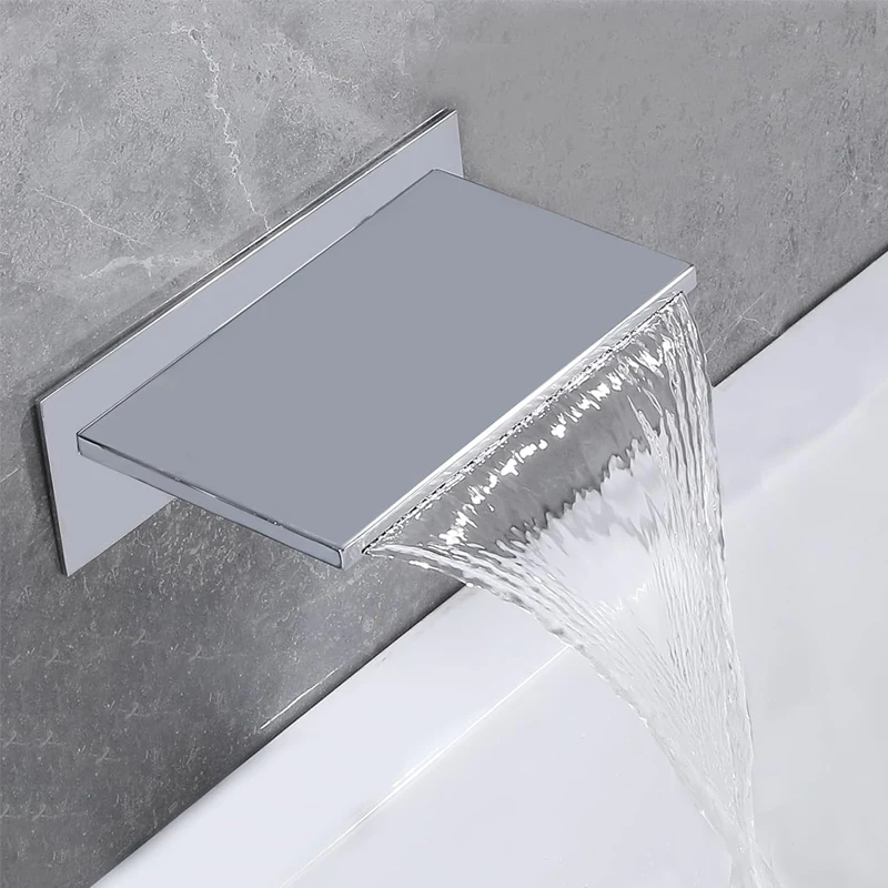 

Wall Mount Bathtub Waterfall Faucet Modern Bathroom Tub Sprayer High Flow Tub Filler Spout Chrome