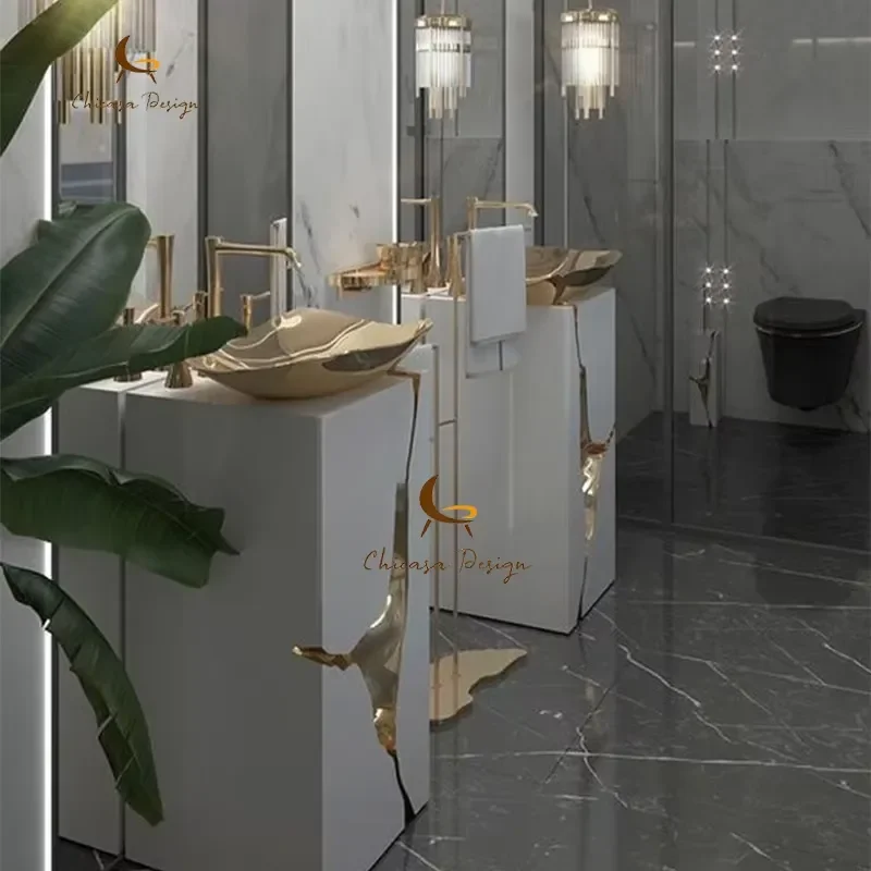 New Container Sink Gold Bathroom Cabinet Pure Brass Washbasin Sink Bathroom Furniture Villa Hotel Washbasin Washbasin