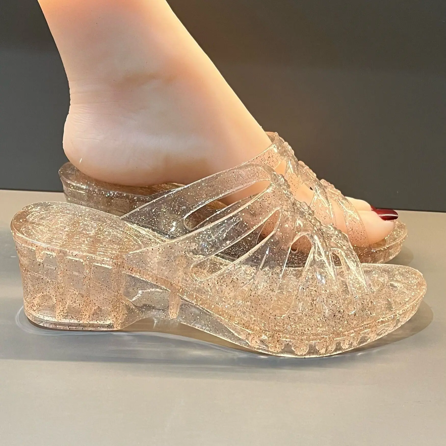 

Crystal Jelly Heels Women's Outdoor Anti-slip Fashionable New Transparent Stylish Slippers High Aesthetic Value Sandals