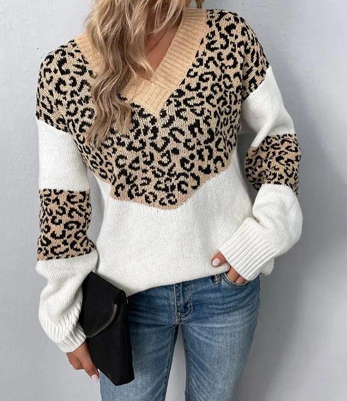 Autumn and Winter Knitwear 2023 New Hot Selling Fashion Women's V-Neck New Printed Sweater Long Sleeve Loose Fit