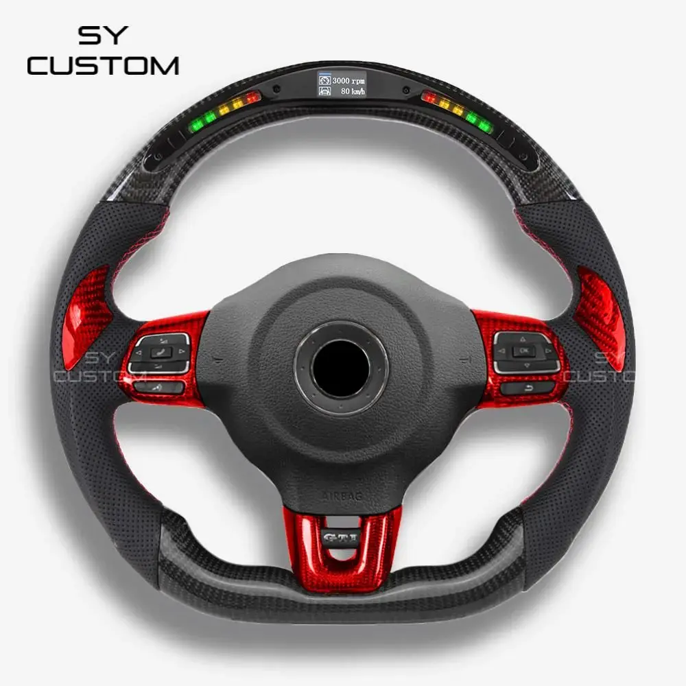 Fit For VW Golf 6 MK6 GTI R Scirocco Polo Passat 2008-2014 Steering Wheel Alcantara Blue Forge Carbon RPM LED Racing Wheel