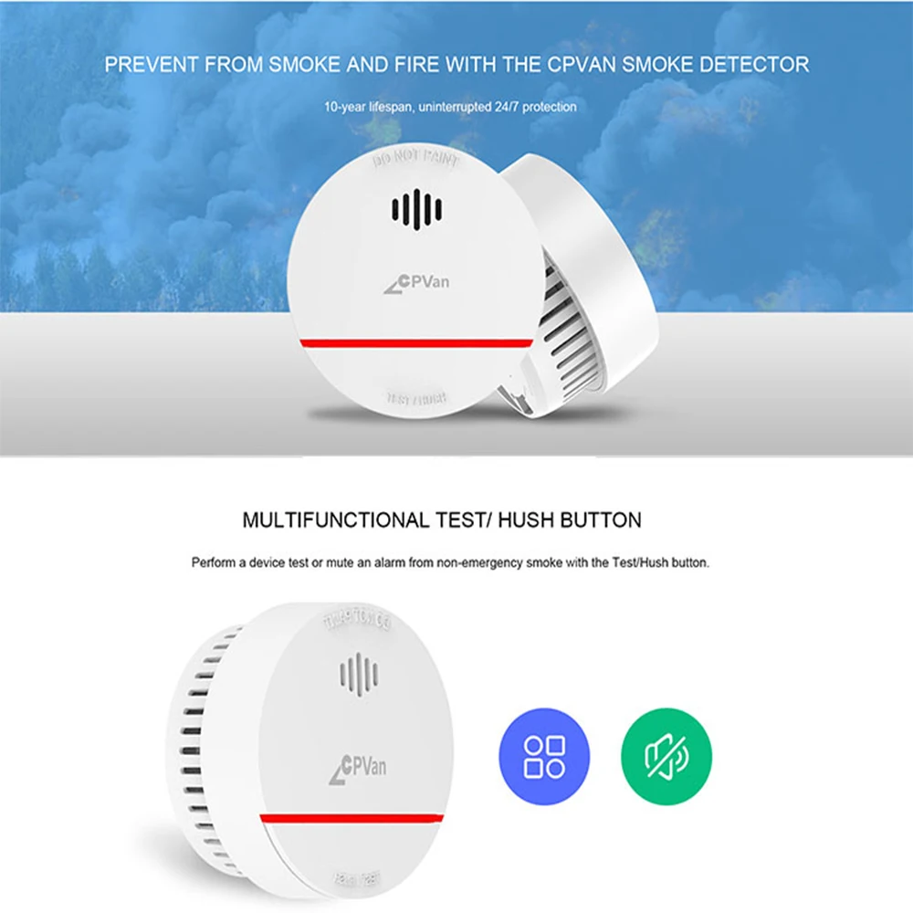 CPVAN Rookmelder Alarm Wandmontage Rookwaarschuwing Home Security Brandveiligheidsuitrusting 85dB Geluid Rooksensor (geen batterij)