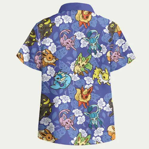 Imagen 2 del producto ""La familia Eevee domine los trópicos! Camisa hawaiana con flores florecientes a base de azul: Carnaval kawaii ¡Último verano 2025!""