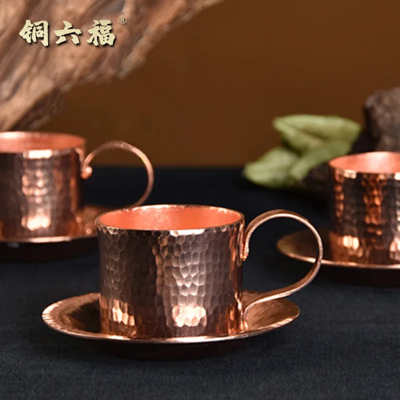 

Chinese retro style small straight cup with handle, handmade thickened purple copper cup, copper cup holder, cup plate