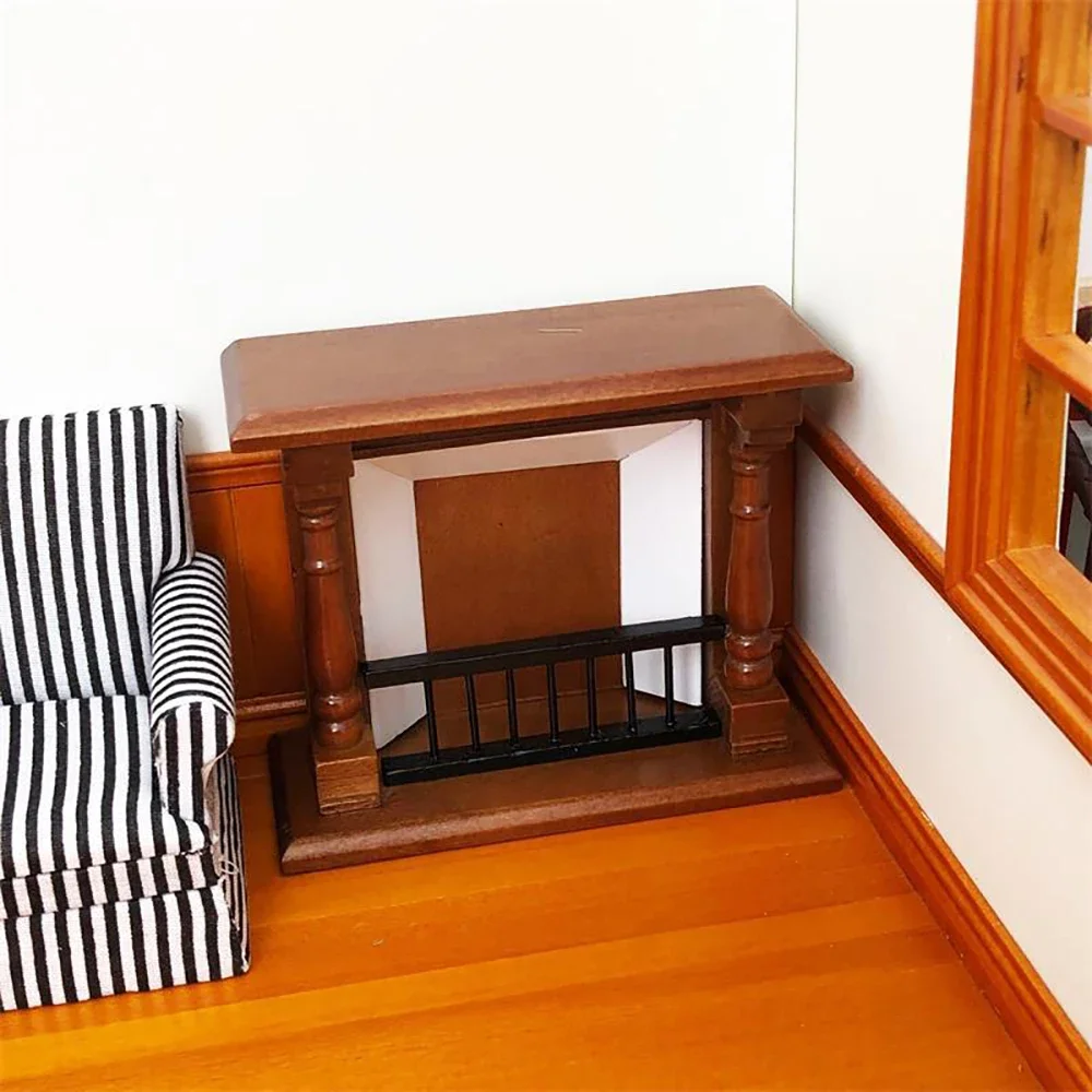 1/12 Dollhouse Miniature Wooden Fireplace Mini Stove Furniture Model Toy for Doll House Accessories Decoration ob11