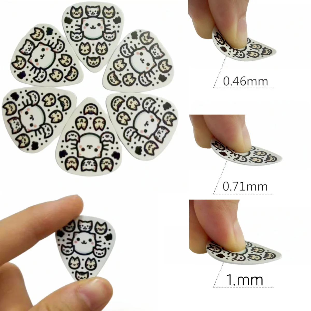 Miwayer 6 قطع من أعواد الجيتار الأصلية "رأس القطط" / مع حافظة سلسلة المفاتيح/لملحقات الجيتار الموسيقيين