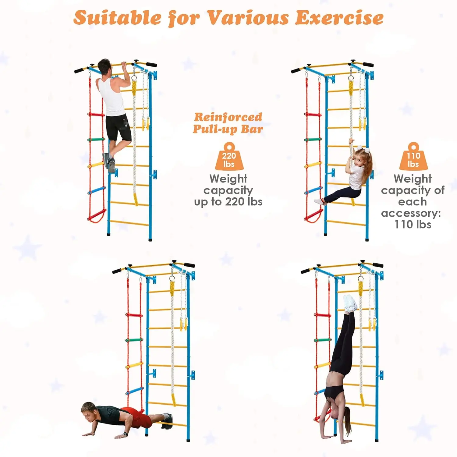 5 in 1 Climbing Toys for Toddlers, Indoor Kids Gym for Exercise, Steel Ladder Wall Set with Wall Ladder, Pull-up Bar, Cl