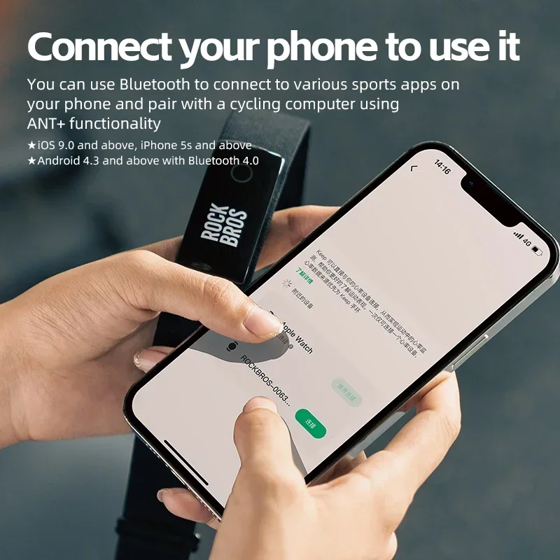 ROCKBROS アップグレードされた心拍数モニター Bluetooth 4.0 & ANT+ 50H バッテリー防水チェストストラップ Garmin Wahoo バイクコンピューター用