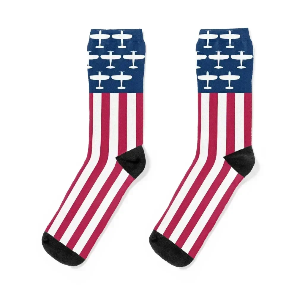 

F4U Corsair USA Flag Socks cotton Soccer New year's Ladies Socks Men's