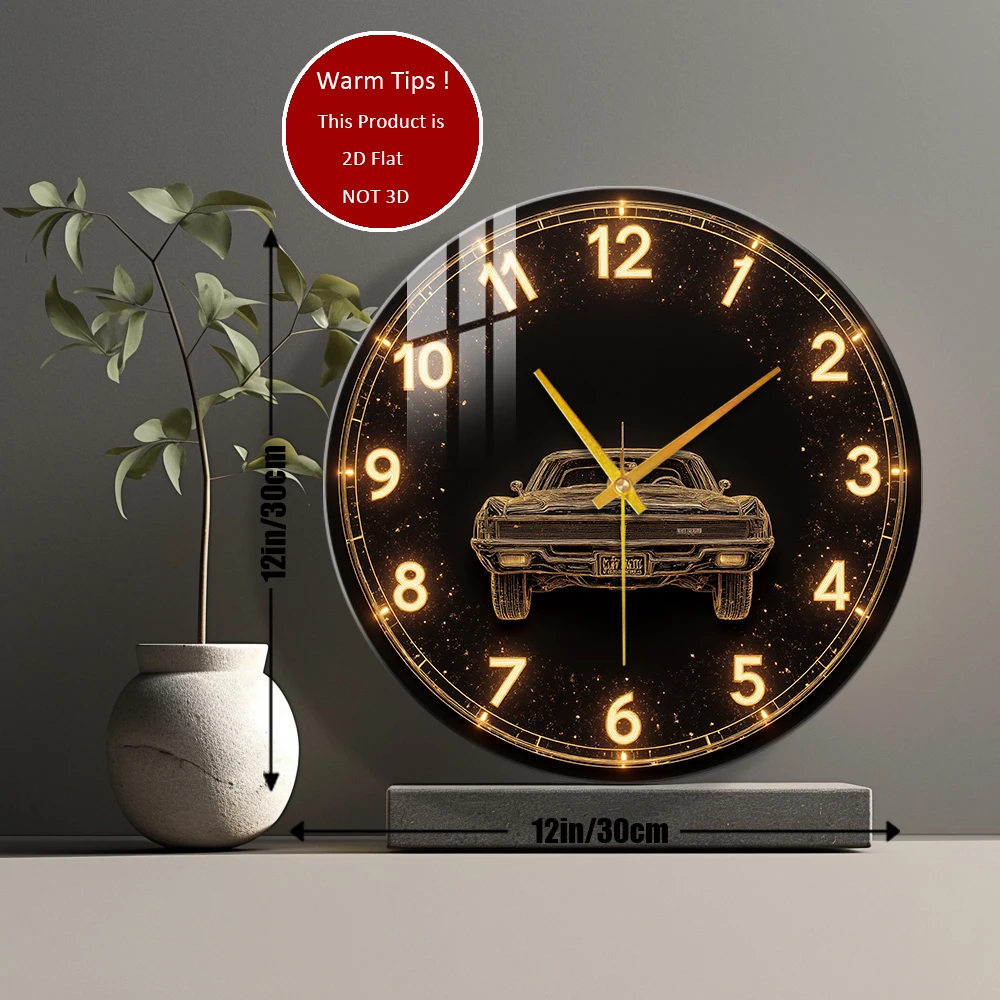 Tempered Glass Wall Clock Classic Car Clock Design Suitable For Wall Decor or Tabletop Display Anywhere