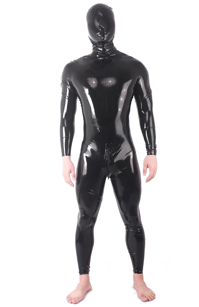 

100% Latex Rubber Classic Catsuit Black Bodysuit Masquerade Jumpsuit Rear Zipper 0.4mm S-XXL