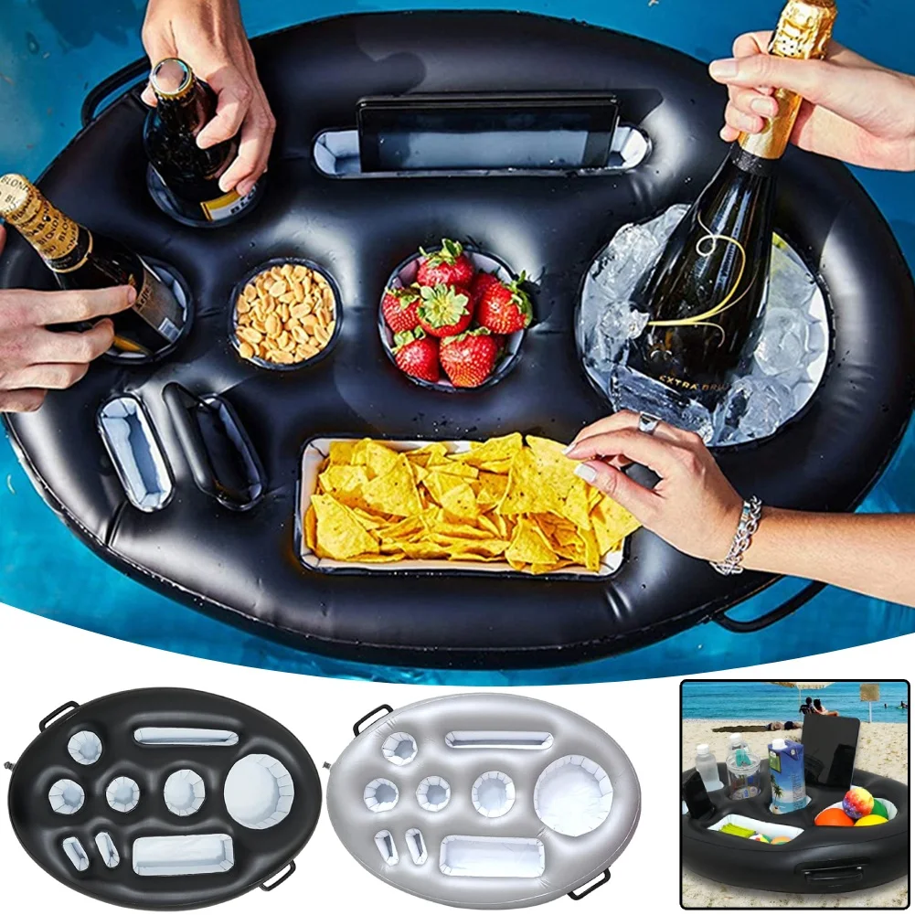 حامل مشروبات قابل للنفخ حامل أكواب عائم صينية مشروبات متعددة الوظائف يطفو بولي كلوريد الفينيل تفجير قواعد أكواب لمنتجعات وقت الشاطئ #1