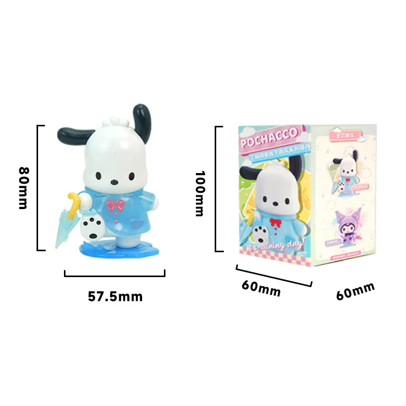 Rainy Day Series My Melody Kuromi Pompompurin Cinnamoroll Blind Box Figurenset Niedliche Sammlerdekoration für das Heimbüro