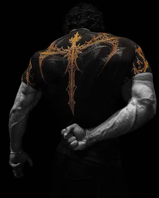 Nieuwe Zomer GYM T-shirt Heren Gothic Print Spier Tee Hoge Elasticiteit En Sneldrogende Oefening Voor Bodybuilding Training T-shirt