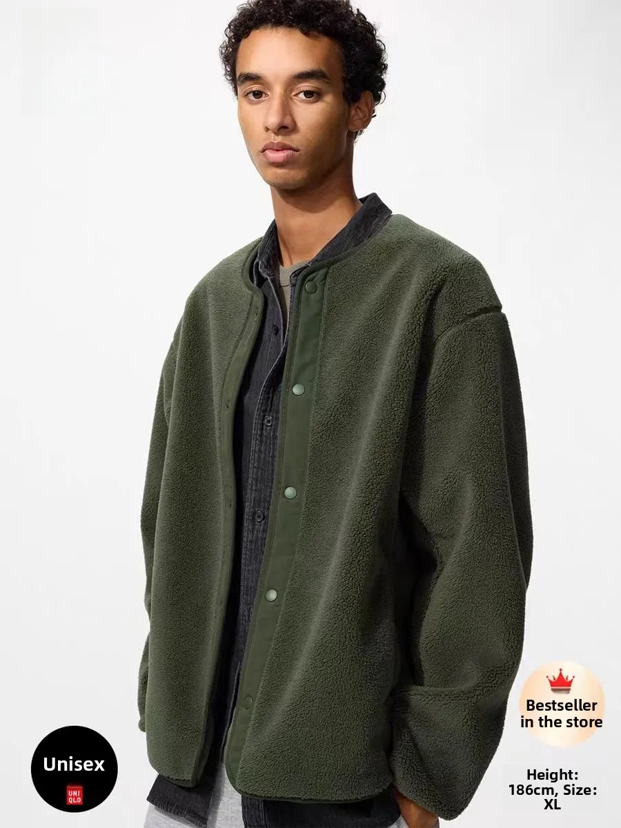 

Men's Fce Windproof Lamb Velvet Cardigan Long Sve Jaet Autumn Winter New Arrival Loose Fit round Ne Coat Polyester ...