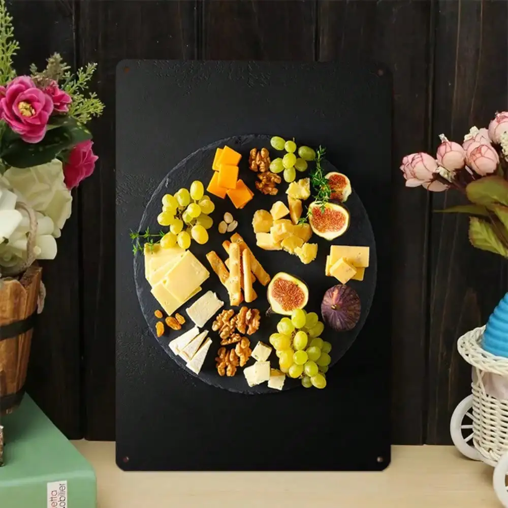 1PC Tin Sign Cheese And Fruit Platter - Kitchen/Dining Room Decor, Gourmet Cheese With Grapes And Figs, 8x12 Inches/20x30 Cm