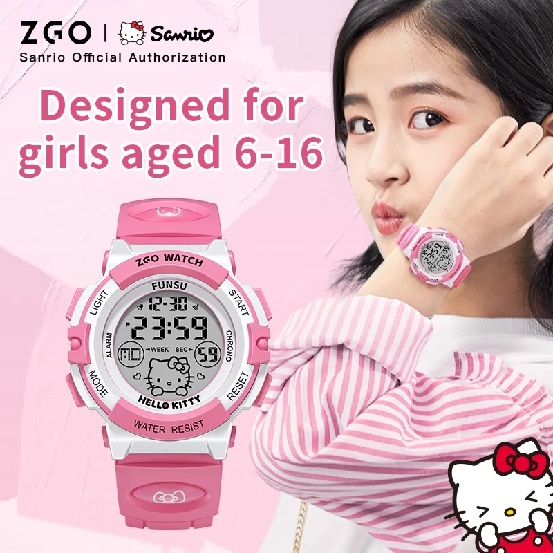 Original ZGO × HelloKitty Electronic Watch Kids\' Sports Watchs 50M Waterproof Weekly Calendar Display Chronograph Gift 3052