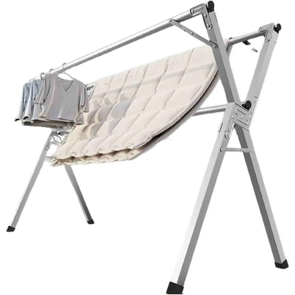 

Сверхмощная регулируемая полка для белья из нержавеющей стали, для использования на открытом воздухе/в помещении, компактная, 20 ветрозащитных крючков, высота 1,6 м