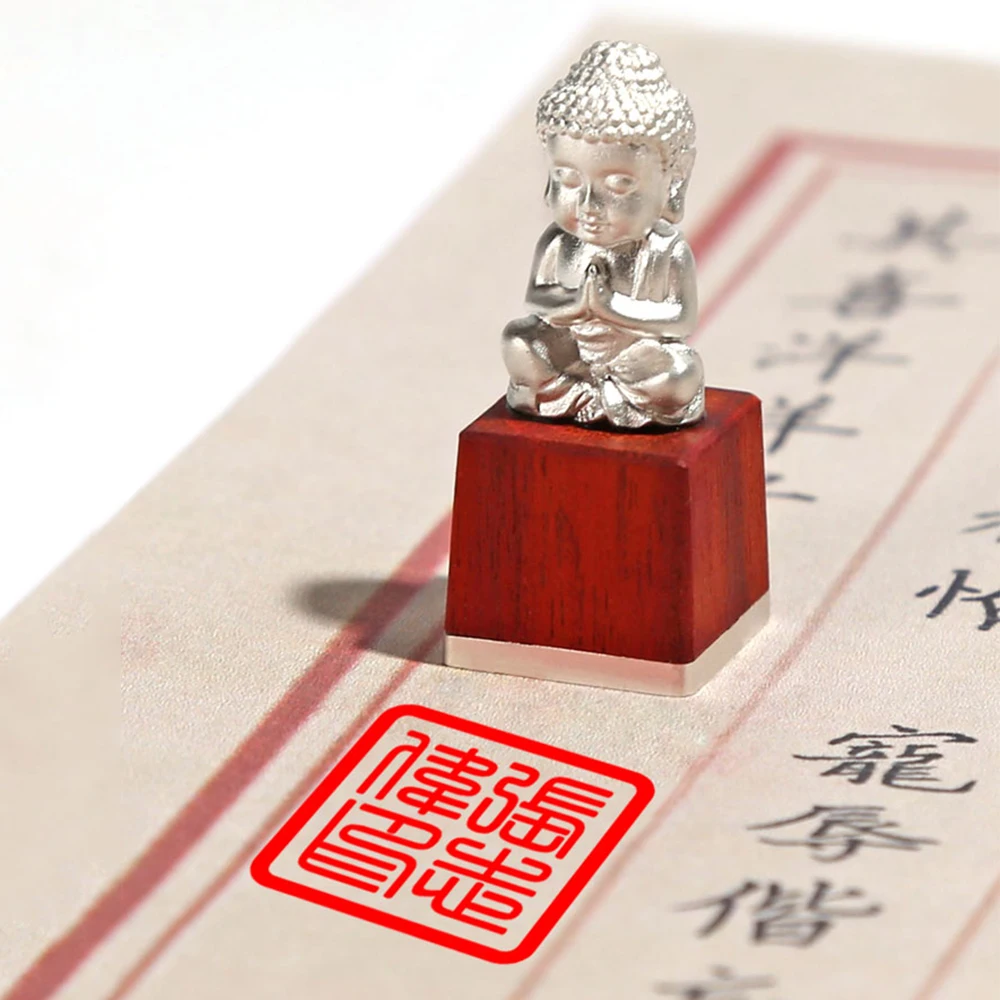 

3D Buddha Metal Name Seals Customize Chinese Traditional Calligraphy Painting Signature Stamp with Red Inkpad Gift Box DIY Craft