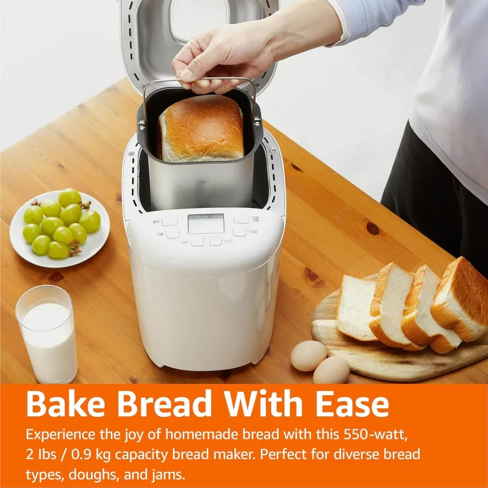 Programmable Bread Maker, 2lb Non-Stick Automatic Machine, 3 Loaf Sizes, Cake and Yogurt Function, LCD Display, 3 Crust Colors