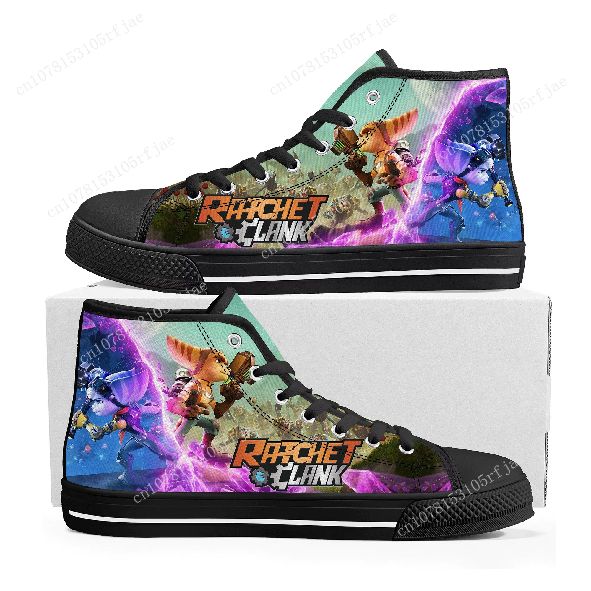 

Ratchet & Clank Rift Apart High Top Sneakers Hot Cartoon Game Mens Womens High Quality Canvas Sneaker Custom Built Couple Shoes