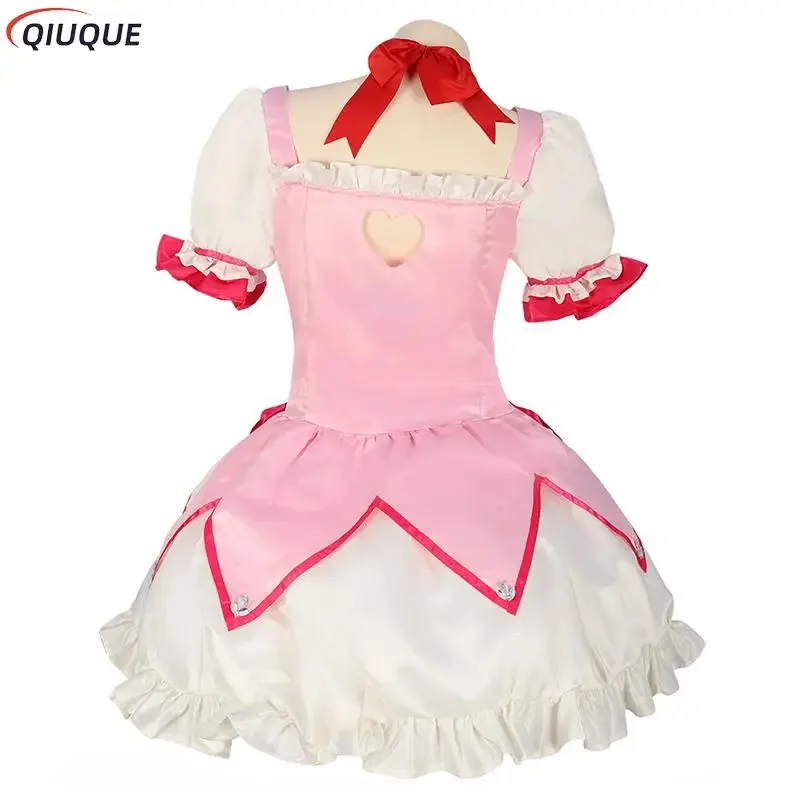 Peruka do Cosplayu Kaname Madoka Anime Puella Magi Madoka Magica Różowa Sukienka Balowa Strój Uniform na Halloween dla Kobiet Dziewczyn