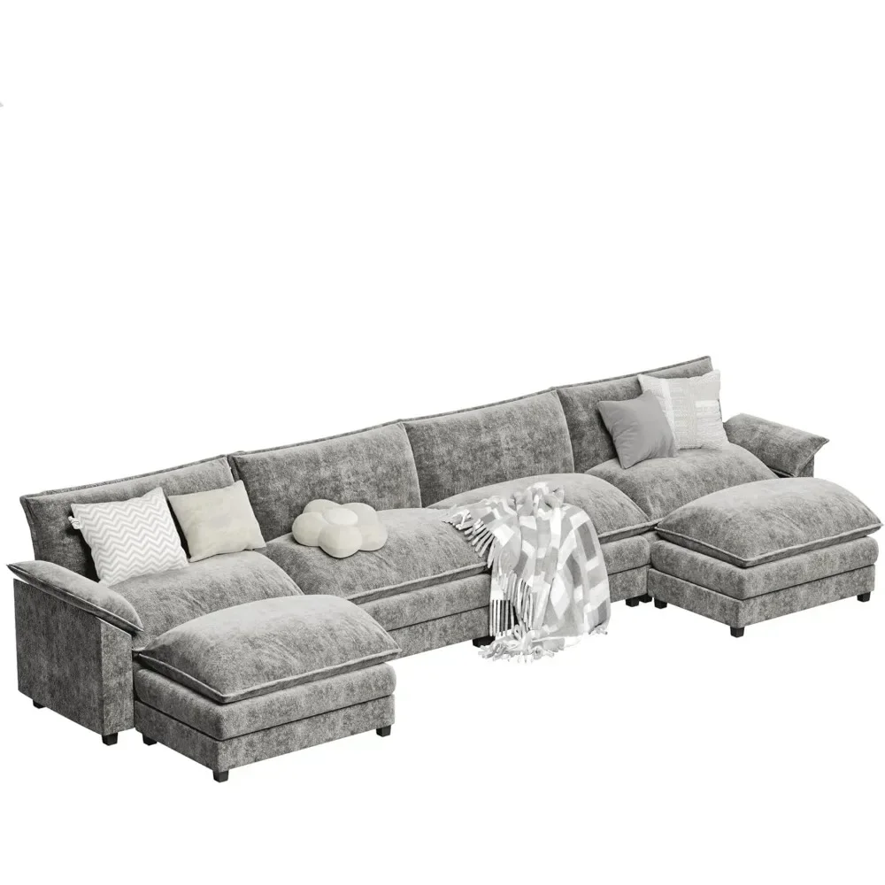 

Современный раскладной диван U-образной формы, тканевый 6-местный диван с пуфиком, модульный секционный диван для гостиной, квартиры