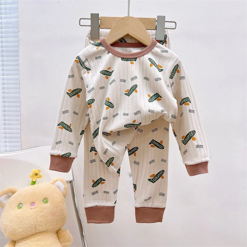 Boys Girls Pure Cotton Sets Children Cartoon Suits Summer Autumn Pajamas+Pants 2Pcs Outfits Kids Gauze Air Conditioning Clothes
