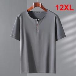 12XL 10XL artı boyutu T-shirt erkekler yaz kısa kollu T Shirt büyük boy Tops Tees erkek rahat düz renk Tshirt 12XL