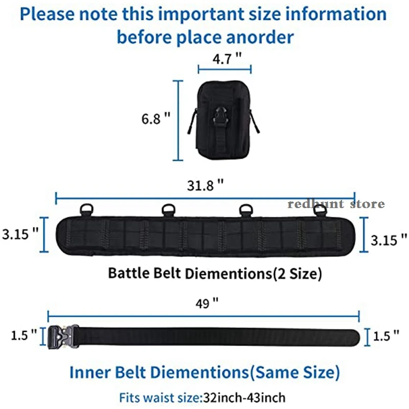 Hunting MOLLE Belt for Men Hunting Outdoor Battle Belt Set War Belt Military Inner Waist Belt with Phone Tool Bag for Shooting