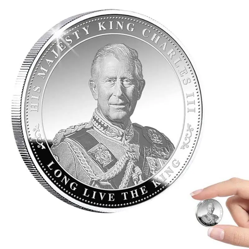 1pcs The King Of England Charles III Silver Plated Commemorative Coin Set In Holder Uk Royal Challenge Keychain Souvenir Gift