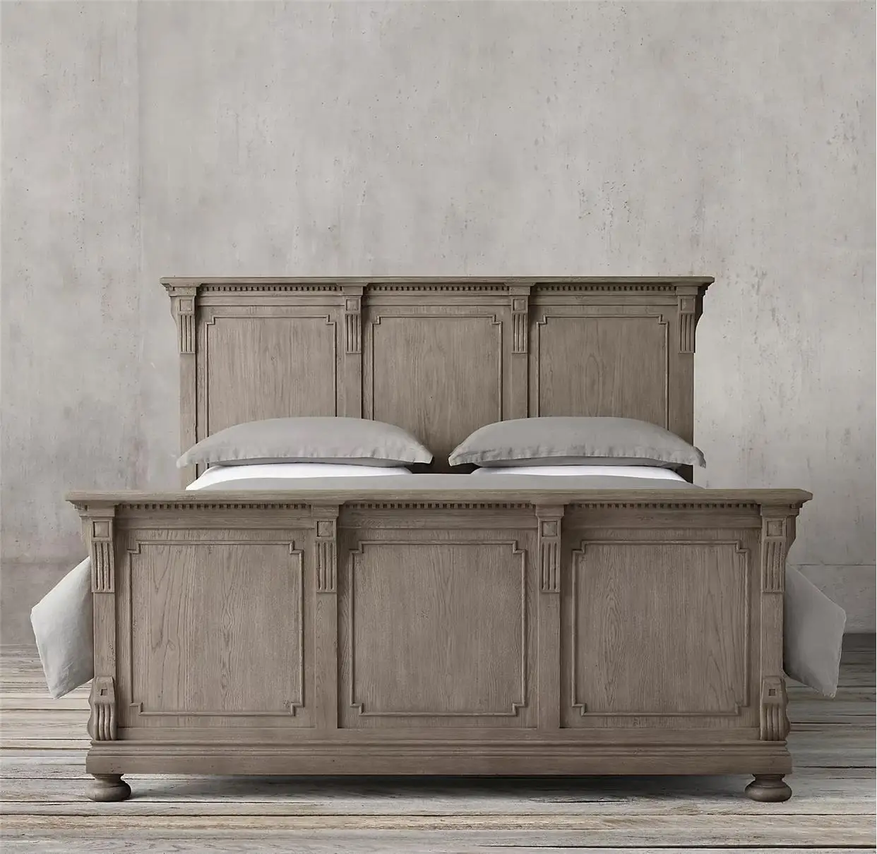 American country retro old solid wood carving flower double bed sheet European classical oak bed
