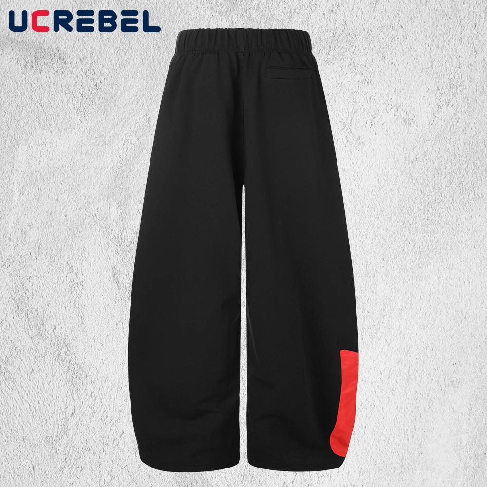 Patch Print Sweatpants Mens Hip Hop Baggy Elastic Waist Scimitar Sports Trousers Man