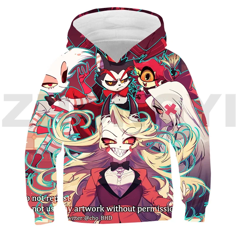 Children Cartoon Helluva Boss 3D Hoodies Harajuku Anime Pullovers Sweatshirt Boys Streetwear Cosplay Costume Merch Lounge Wear